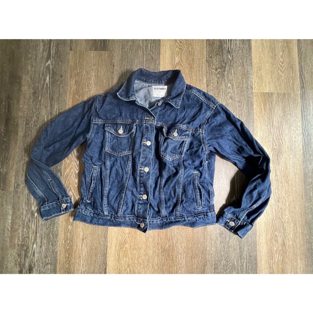 Old Navy Denim Jacket Womens Medium Dark Wash Classic Trucker Jean Jacket